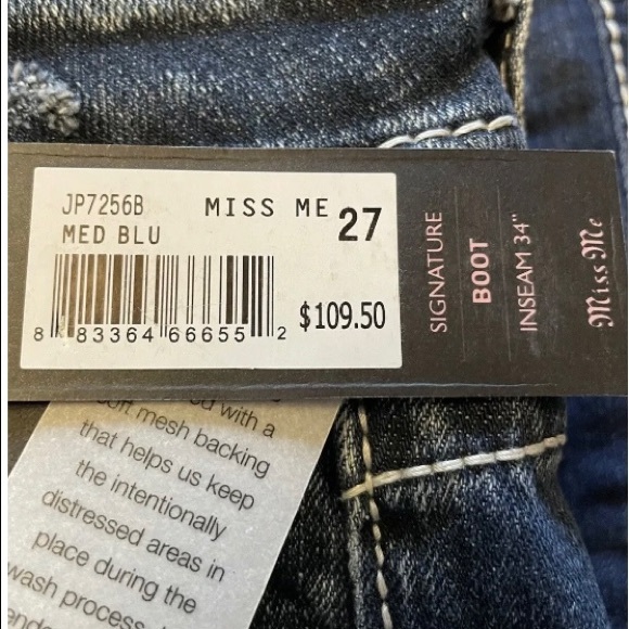 NWT Miss Me Signature Boot Jeans Sz 27x34 super cute cool logo patch - Picture 6 of 12